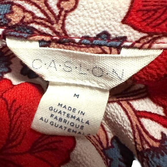Caslon Red Floral Boho Blouse Size M Long Sleeve Split Neck Peasant Top Artsy - Picture 5 of 9